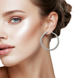 109828, 50MM GOLD WHITE GOLD DIPPED BRASS BRAIDED HOOP EARRING