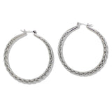 109828, 50MM GOLD WHITE GOLD DIPPED BRASS BRAIDED HOOP EARRING