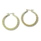 109829, 35MM GOLD WHITE GOLD DIPPED BRASS BRAIDED HOOP EARRING