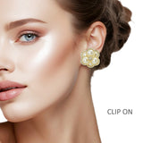 109840, PEARL PAVE RHINESTONE FLOWER CLIP ON EARRING