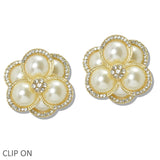 109840, PEARL PAVE RHINESTONE FLOWER CLIP ON EARRING