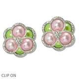 109840, SORORITY PEARL PAVE RHINESTONE FLOWER CLIP ON EARRING
