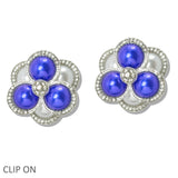 109840, SORORITY PEARL PAVE RHINESTONE FLOWER CLIP ON EARRING