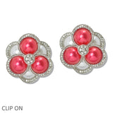 109840, SORORITY PEARL PAVE RHINESTONE FLOWER CLIP ON EARRING