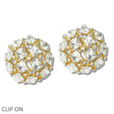 109841, SQUARE RHINESTONE ACCENT CHUNKY ROUND CLIP ON EARRING