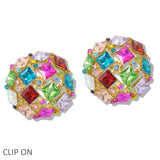109841, SQUARE RHINESTONE ACCENT CHUNKY ROUND CLIP ON EARRING