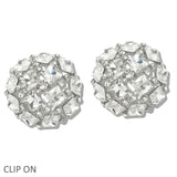 109841, SQUARE RHINESTONE ACCENT CHUNKY ROUND CLIP ON EARRING