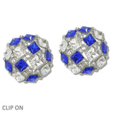 109841, SORORITY SQUARE RHINESTONE ACCENT CHUNKY ROUND CLIP ON EARRING