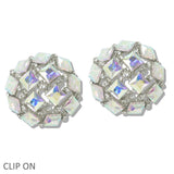 109841, SQUARE RHINESTONE ACCENT CHUNKY ROUND CLIP ON EARRING