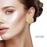 109842, ROUND CONCAVE PEARL RHINESTONE CLIP ON EARRING