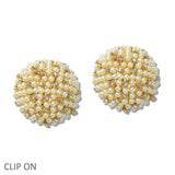 109842, ROUND CONCAVE PEARL RHINESTONE CLIP ON EARRING