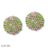 109842, SORORITY ROUND CONCAVE PEARL RHINESTONE CLIP ON EARRING