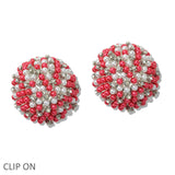 109842, SORORITY ROUND CONCAVE PEARL RHINESTONE CLIP ON EARRING