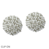 109842, ROUND CONCAVE PEARL RHINESTONE CLIP ON EARRING