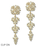 109843, PEARL RHINESTONE FLORAL DROP DANGLE CLIP ON EARRING