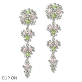 109843, SORORITY PEARL RHINESTONE FLORAL DROP DANGLE CLIP ON EARRING