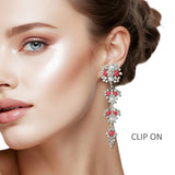 109843, SORORITY PEARL RHINESTONE FLORAL DROP DANGLE CLIP ON EARRING