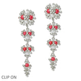 109843, SORORITY PEARL RHINESTONE FLORAL DROP DANGLE CLIP ON EARRING