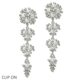 109843, PEARL RHINESTONE FLORAL DROP DANGLE CLIP ON EARRING