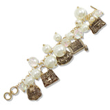 109854, HANDBAG PURSE GLASS PEARL MULTI CHARM TOGGLE BRACELET