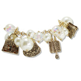 109854, HANDBAG PURSE GLASS PEARL MULTI CHARM TOGGLE BRACELET