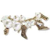 109855, HIGH HEEL SHOES GLASS PEARL MULTI CHARM TOGGLE BRACELET