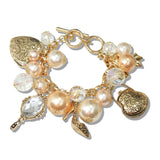 109856, HEART MIRROR HIGH HEEL RIBBON BOW GLASS PEARL MULTI CHARM TOGGLE BRACELET