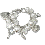 109856, HEART MIRROR HIGH HEEL RIBBON BOW GLASS PEARL MULTI CHARM TOGGLE BRACELET