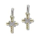 109857, 14K GOLD PLATED X PAVE CUBIC ZIRCONIA ACCENT CROSS DESIGNER INSPIRED EARRING
