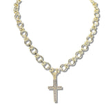 109859, 14K GOLD PLATED PAVE CUBIC ZIRCONIA CROSS DESIGNER INSPIRED NECKLACE