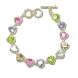 109862, 14K GOLD PLATED HEART CUBIC ZIRCONIA ACCENT DESIGNER INSPIRED TOGGLE BRACELET