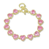 109862, 14K GOLD PLATED HEART CUBIC ZIRCONIA ACCENT DESIGNER INSPIRED TOGGLE BRACELET