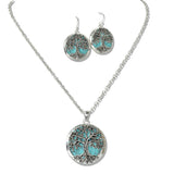 109863, ROUND TURQUOISE TREE OF LIFE PENDANT NECKLACE