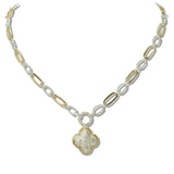 109868, PAVE CLOVER PENDANT CHAIN NECKLACE