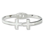 109873, MOTHER OF PEARL CROSS STAINLESS STEEL OPEN BANGLE BRACELET