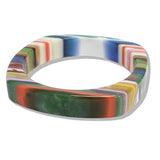 109878, ROUNDED SQUARE MULTI STRIPE RESIN ACRYLIC BANGLE BRACELET