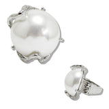 109880, BIG PEARL WITH HAMMERED METAL ACCENT STRETCH RING