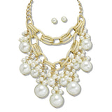 109883, BOLD PEARL CLUSTER LAYERED CHAIN NECKLACE