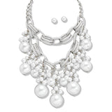 109883, BOLD PEARL CLUSTER LAYERED CHAIN NECKLACE