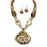 109884, LEOPARD PRINT GEOMETRIC BEADED STATEMENT NECKLACE
