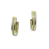 109895, GOLD WHITE GOLD DIPPED PAVE CUBIC ZIRCONIA ROUND HUGGIE HOOP EARRING