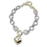 109901, 14K GOLD PLATED PAVE CUBIC ZIRCONIA ACCENT HEART CHARM DESIGNER INSPIRED BRACELET