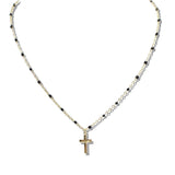 109903, DAINTY CROSS CHARM BEADED NECKLACE
