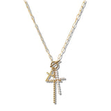 109911, BALL TEXTURED PEARL CROSS CHARMS TOGGLE NECKLACE