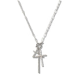 109911, BALL TEXTURED PEARL CROSS CHARMS TOGGLE NECKLACE