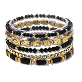 109914, RECTANGLE ACCENT GLASS BEADED MULTI LAYERED STRETCH BRACELET
