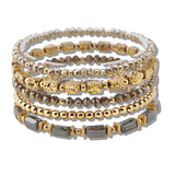 109914, RECTANGLE ACCENT GLASS BEADED MULTI LAYERED STRETCH BRACELET