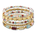 109914, RECTANGLE ACCENT GLASS BEADED MULTI LAYERED STRETCH BRACELET