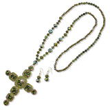 109926, CROSS PEARL RHINESTONE BEADED LONG PENDANT NECKLACE