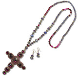 109926, CROSS PEARL RHINESTONE BEADED LONG PENDANT NECKLACE